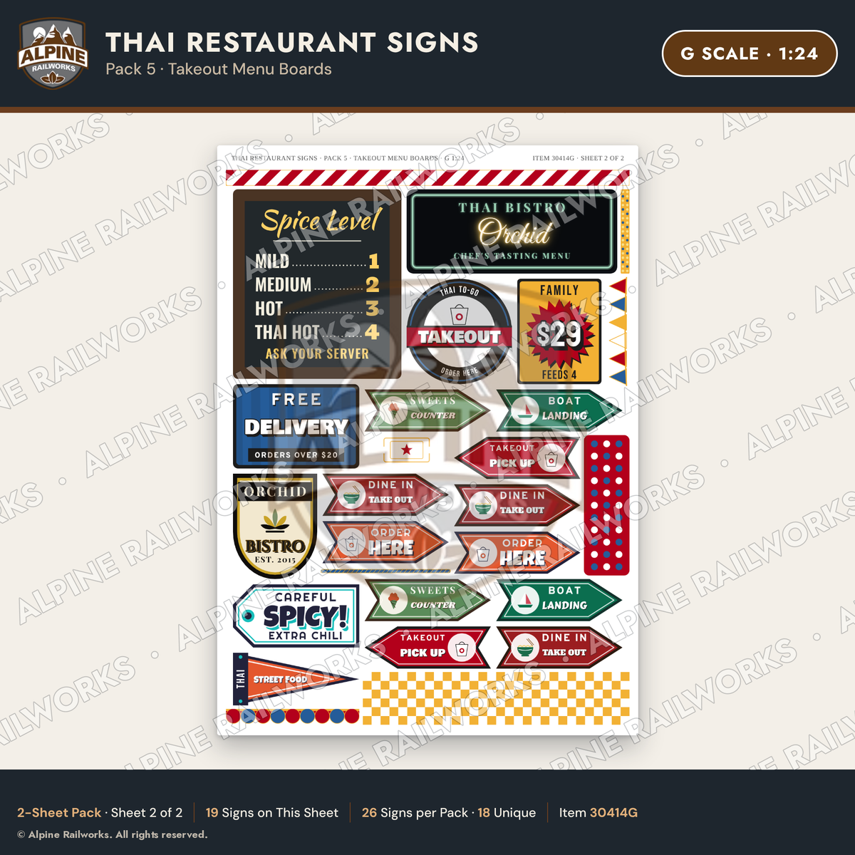 Alpine Railworks 30414G G Scale Thai Restaurant Signs