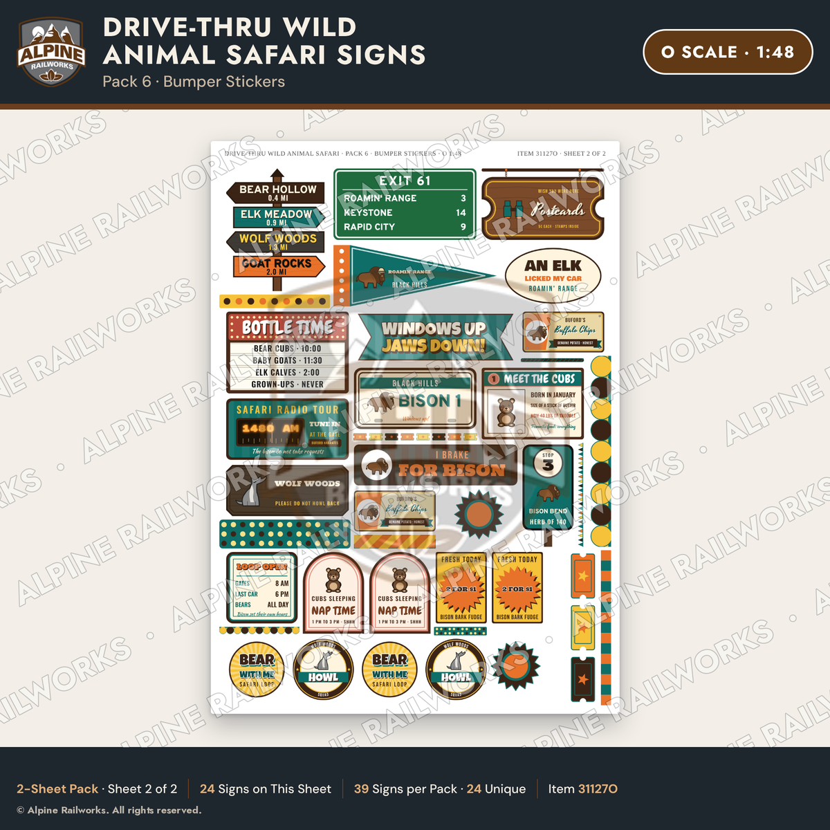 Alpine Railworks 31127O O Scale Roadside Signs - Drive-Thru Safari