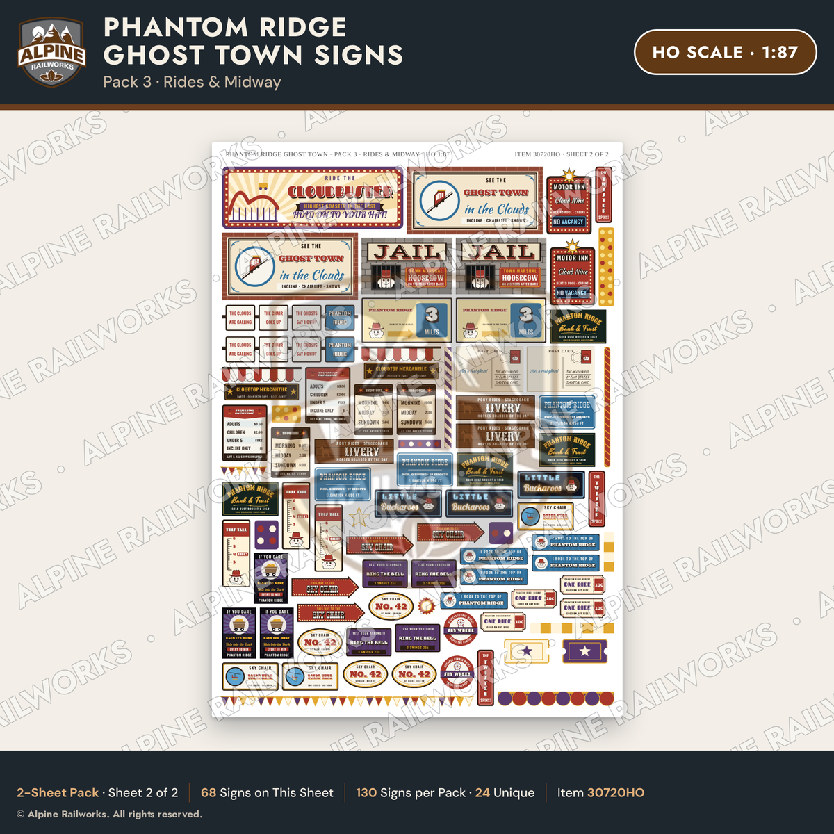 Alpine Railworks 30720HO HO Scale Roadside Signs - Mountain Ghost Town