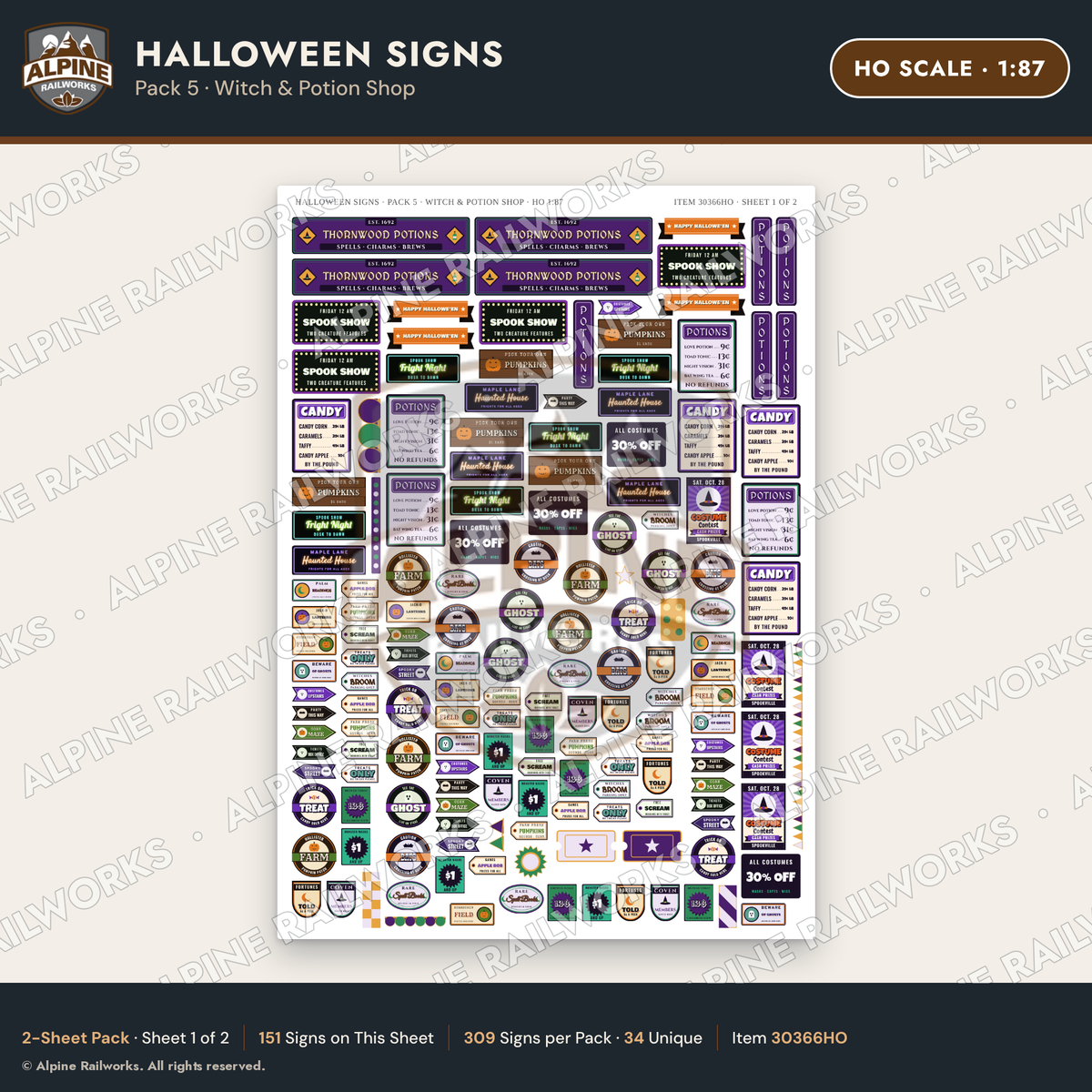 Alpine Railworks 30366HO HO Scale Halloween Signs - Witch
