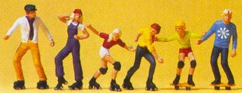 Preiser 10074 HO Scale Pedestrians -- Rollerskaters & Skateboarders pkg(6)