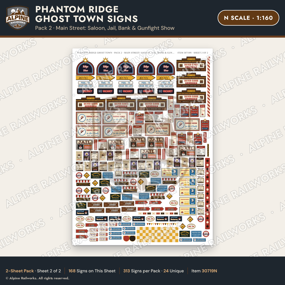 Alpine Railworks 30719N N Scale Roadside Signs - Mountain Ghost Town