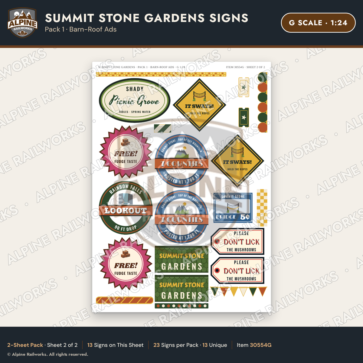 Alpine Railworks 30554G G Scale Roadside Signs - Rock Garden
