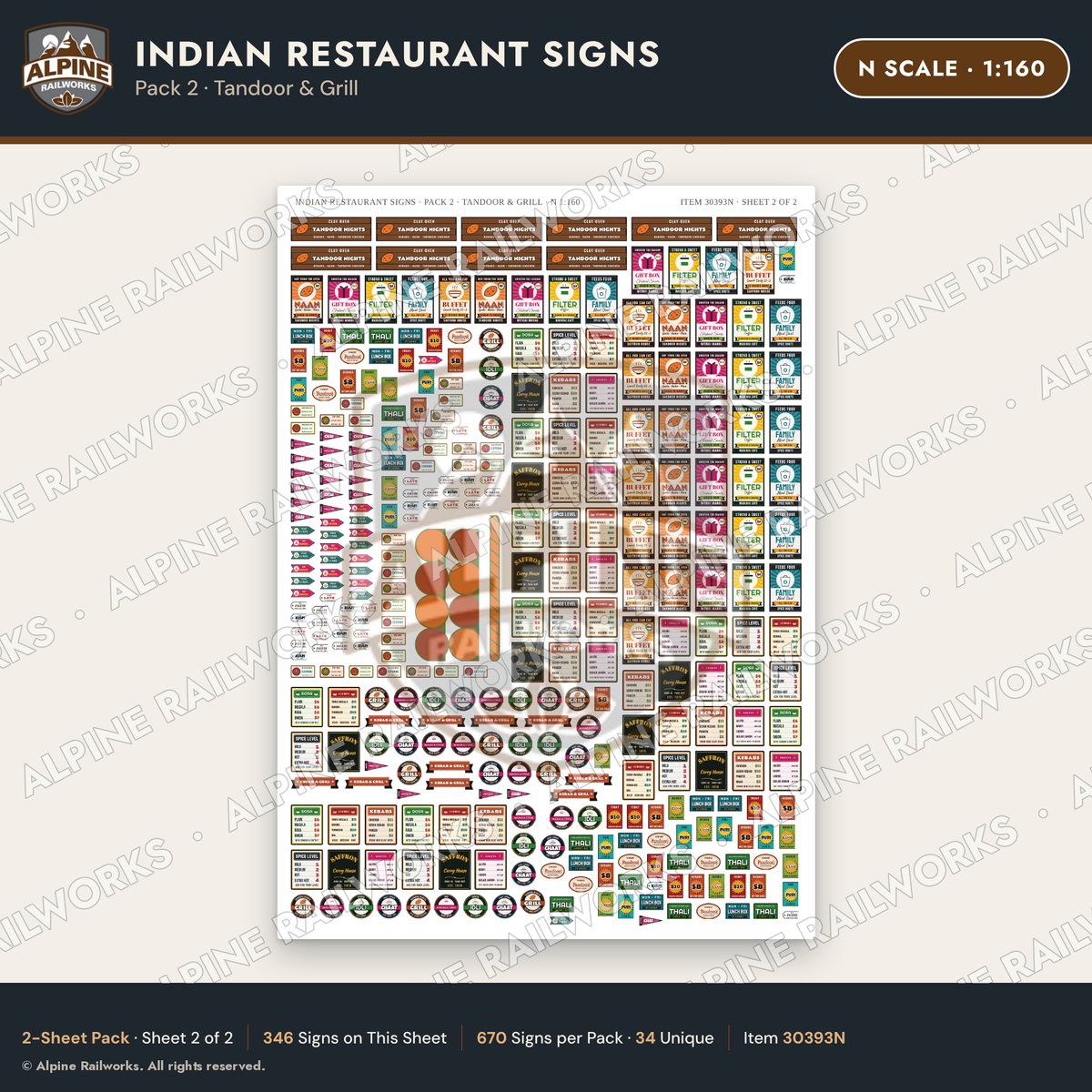 Alpine Railworks 30393N N Scale Indian Restaurant Signs - Tandoor