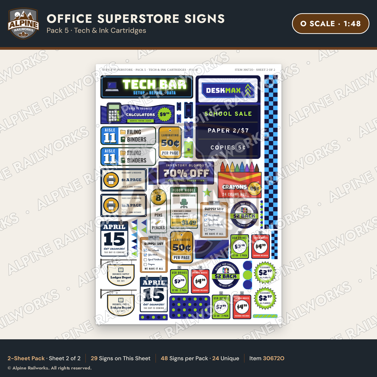 Alpine Railworks 30672O O Scale Office Superstore Signs - Tech