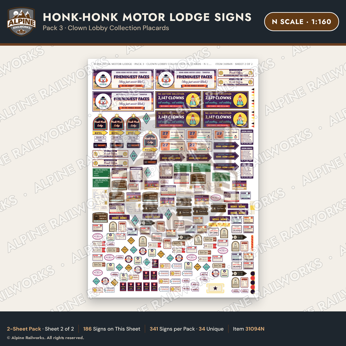 Alpine Railworks 31094N N Scale Roadside Signs - Clown Motel