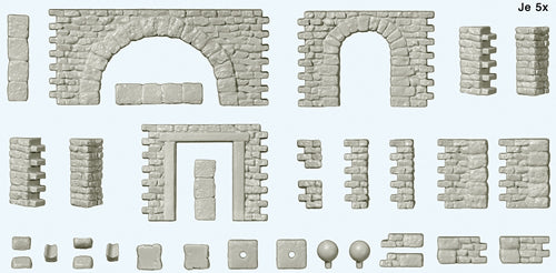 Preiser 18217 HO Scale Quarrystone Walls -- With Doorways, Arches & Corner Posts
