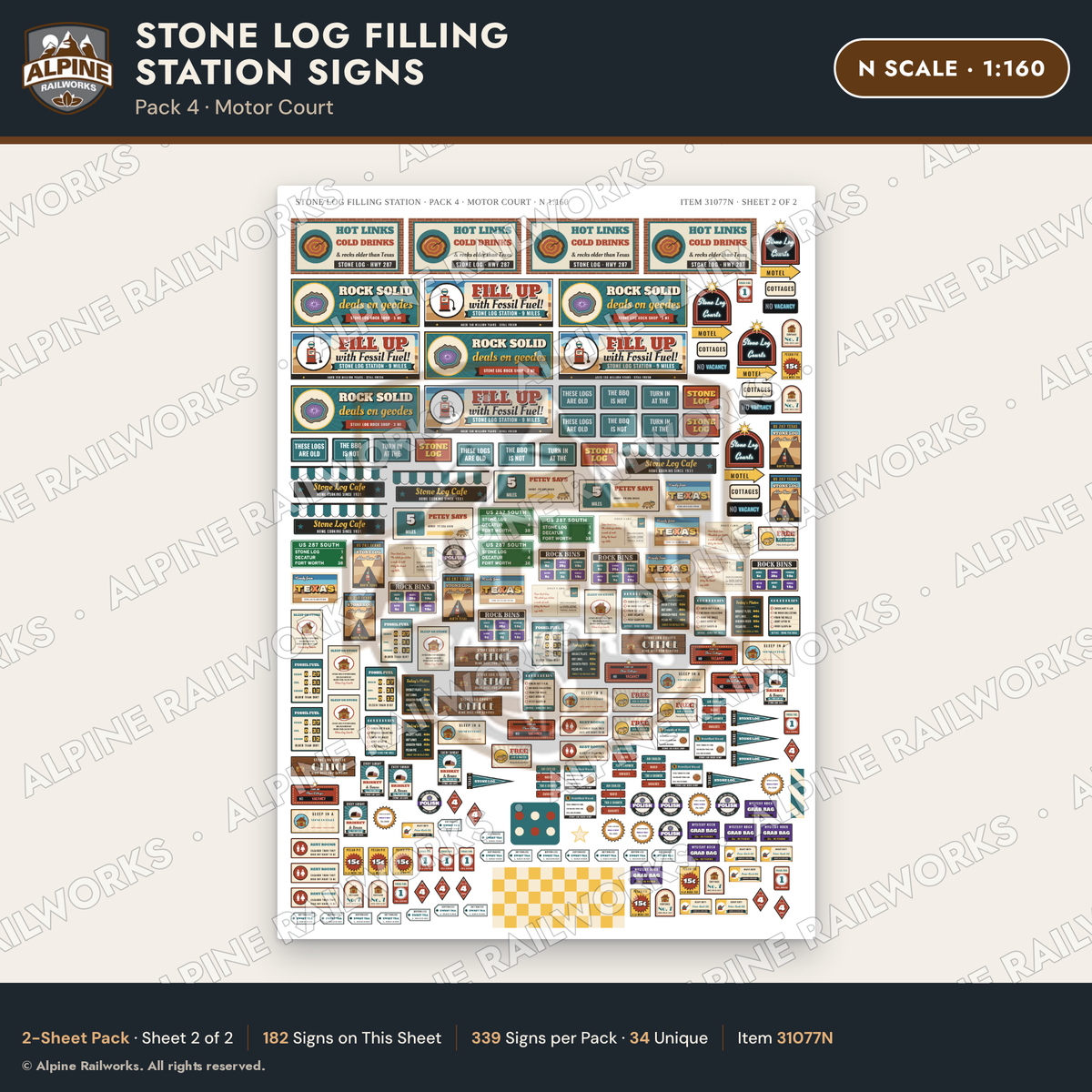 Alpine Railworks 31077N N Scale Roadside Signs - Petrified Wood