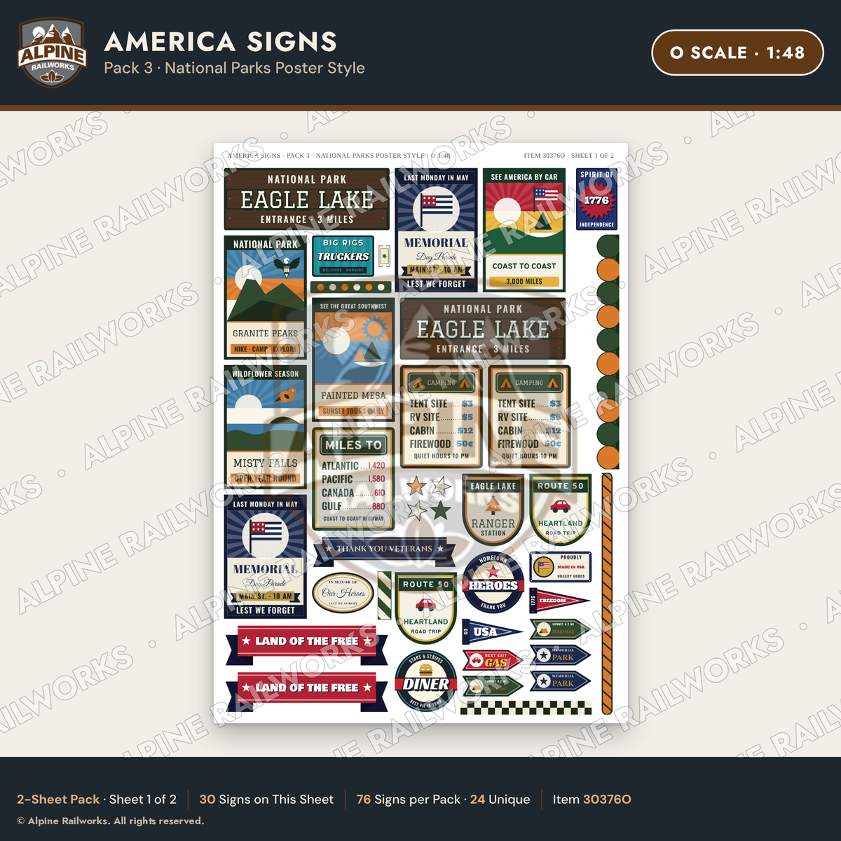 Alpine Railworks 30376O O Scale America Signs