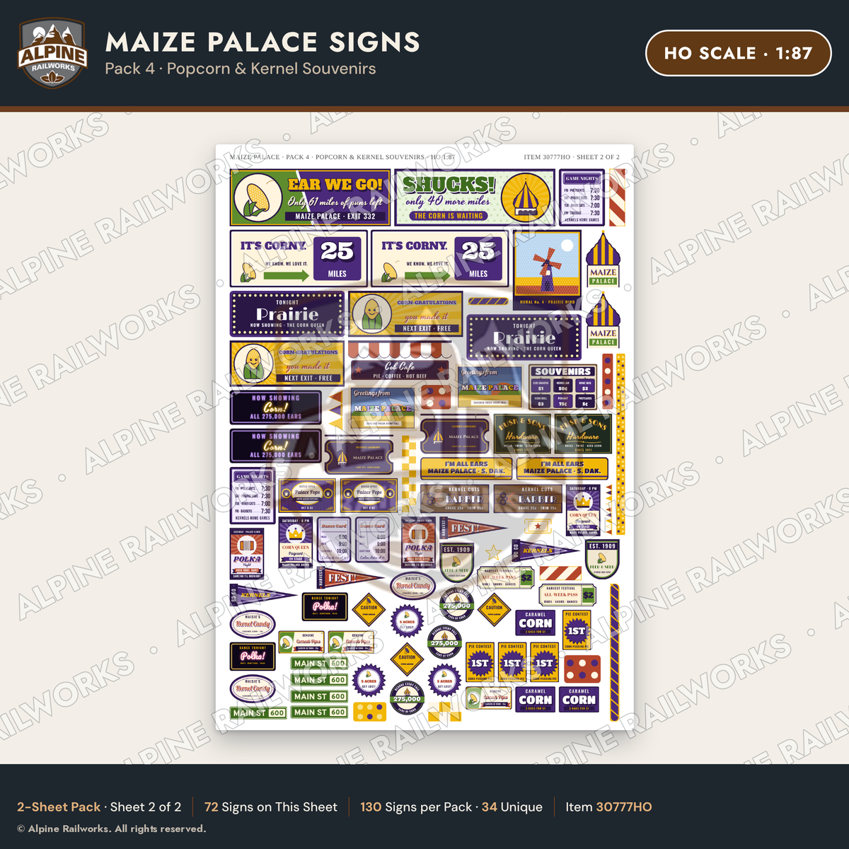 Alpine Railworks 30777HO HO Scale Roadside Signs - Corn Palace