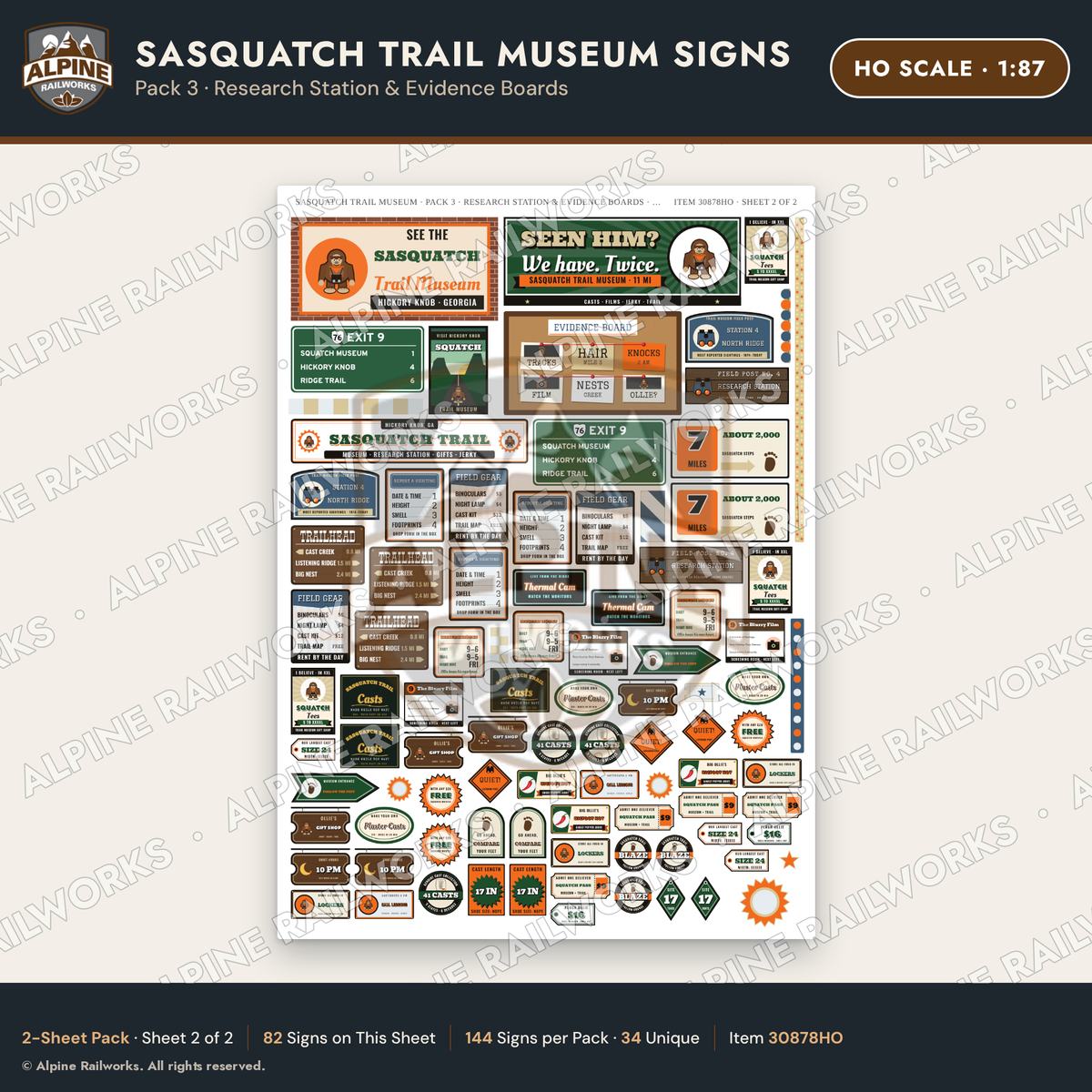Alpine Railworks 30878HO HO Scale Roadside Signs - Bigfoot Museum