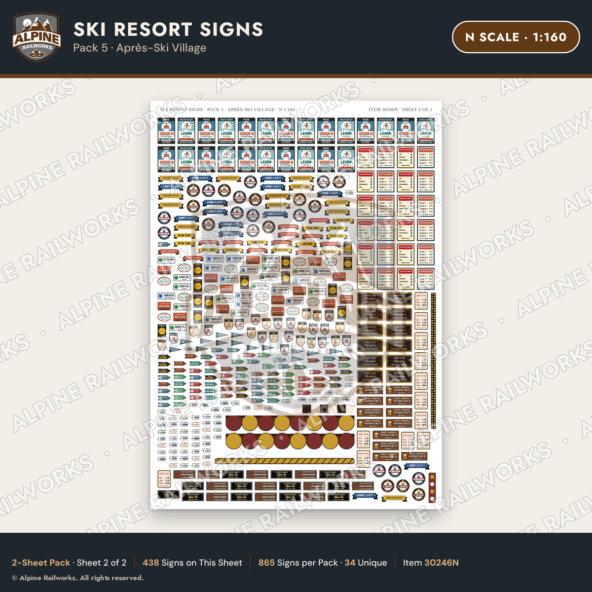 Alpine Railworks 30246N N Scale Ski Resort Signs - Apres-Ski Village