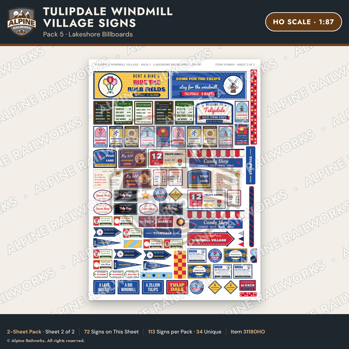 Alpine Railworks 31180HO HO Scale Roadside Signs - Windmill Village