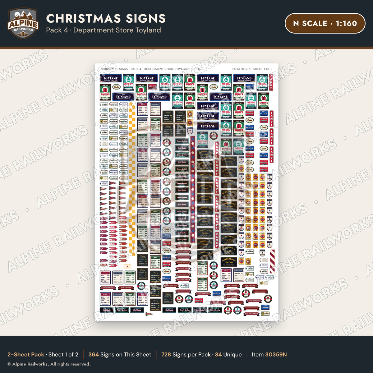 Alpine Railworks 30359N N Scale Christmas Signs