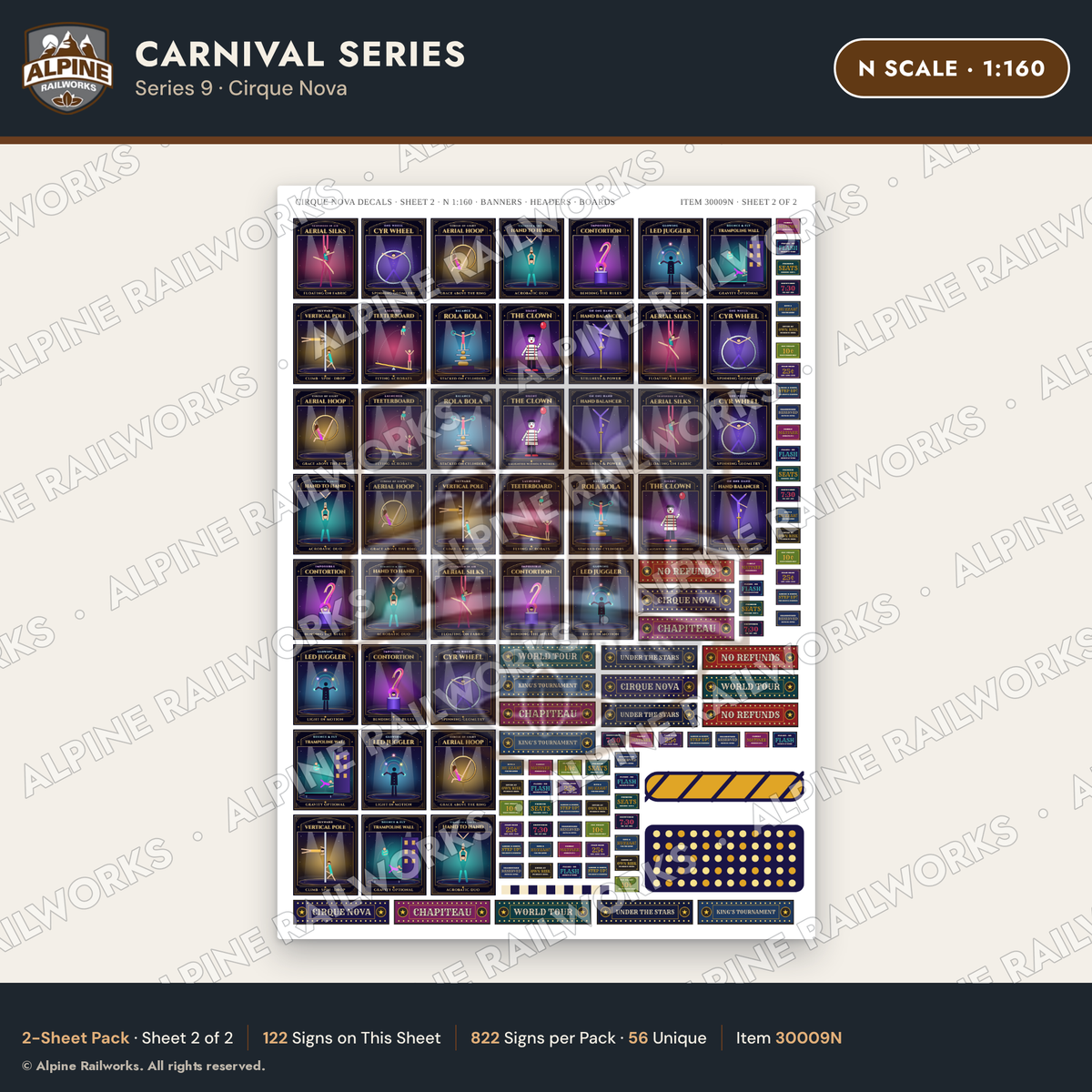 Alpine Railworks 30009N N Scale Carnival Signs - Cirque Nova