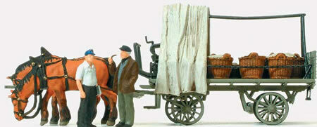 Preiser 30449 HO Scale Working People -- Farm Wagon w/Horses & Figures