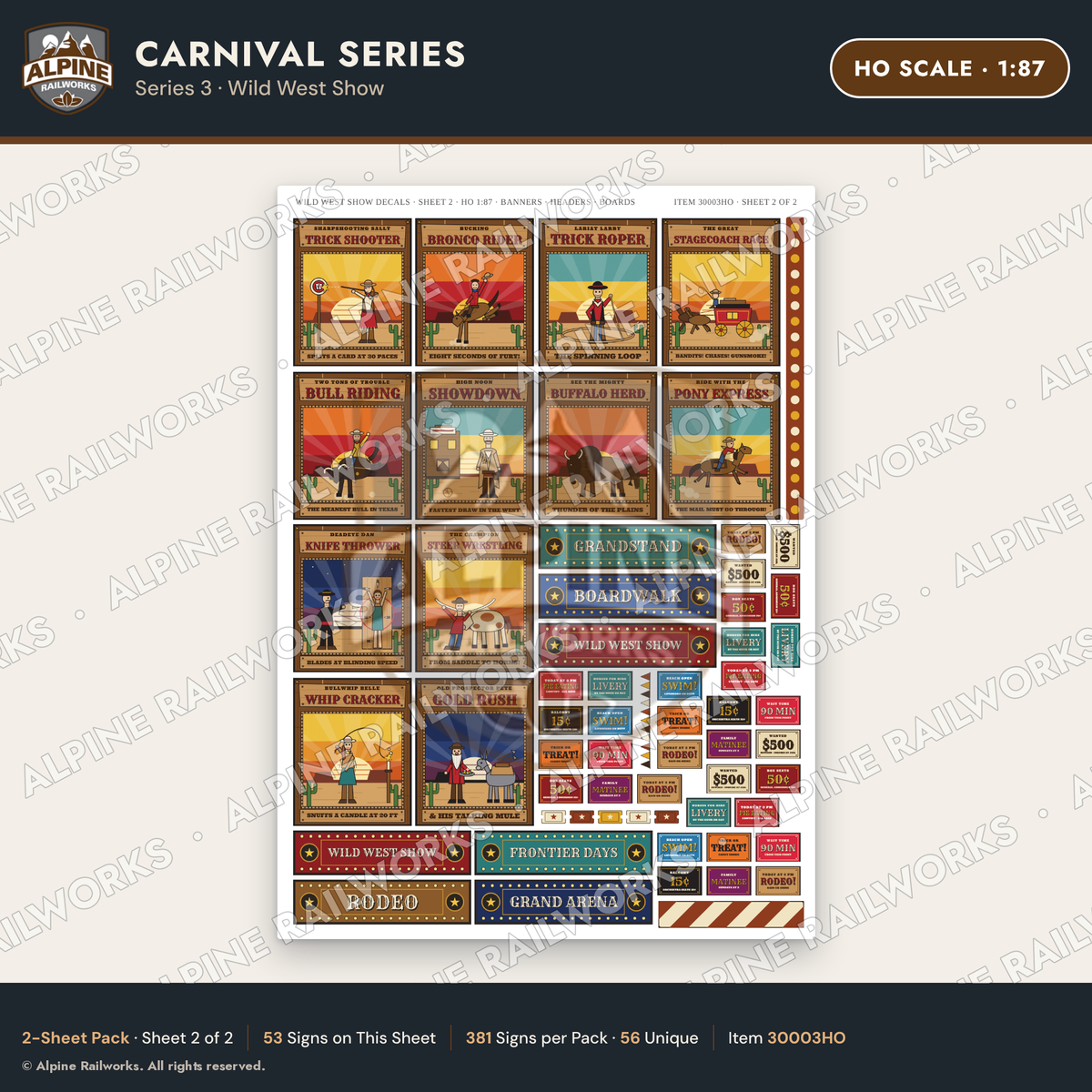 Alpine Railworks 30003HO HO Scale Carnival Signs - Wild West Show