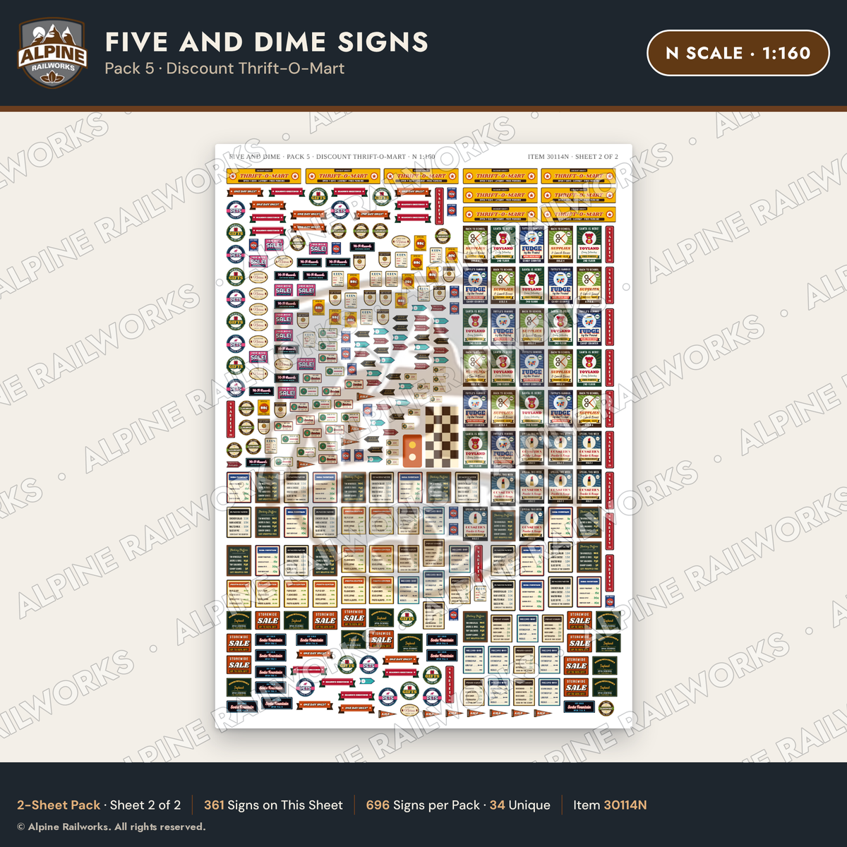 Alpine Railworks 30114N N Scale Five and Dime Signs