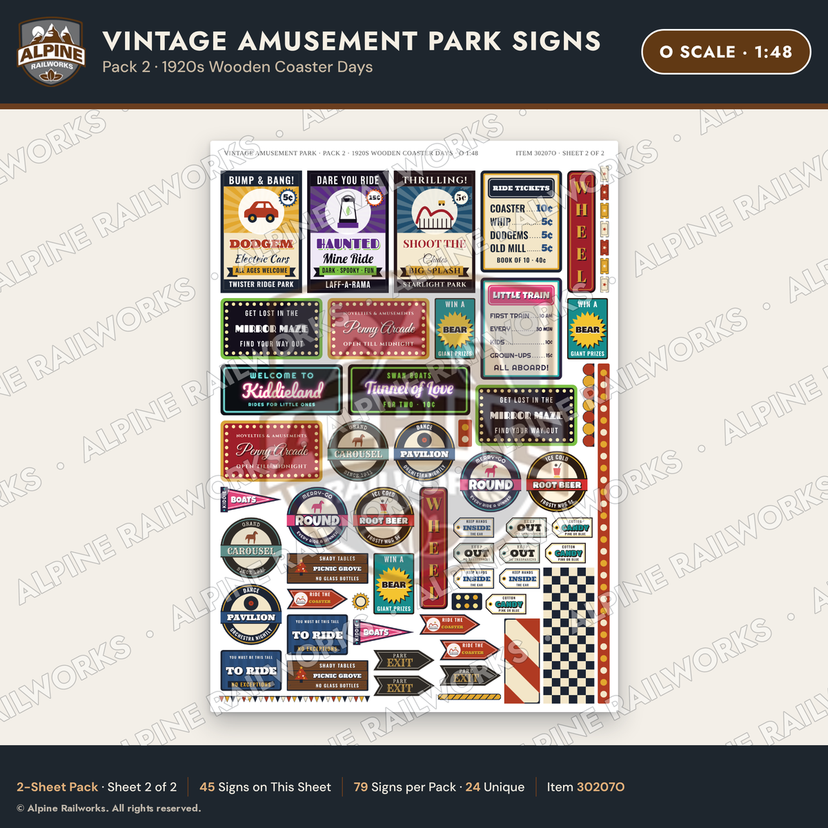 Alpine Railworks 30207O O Scale Vintage Amusement Park Signs