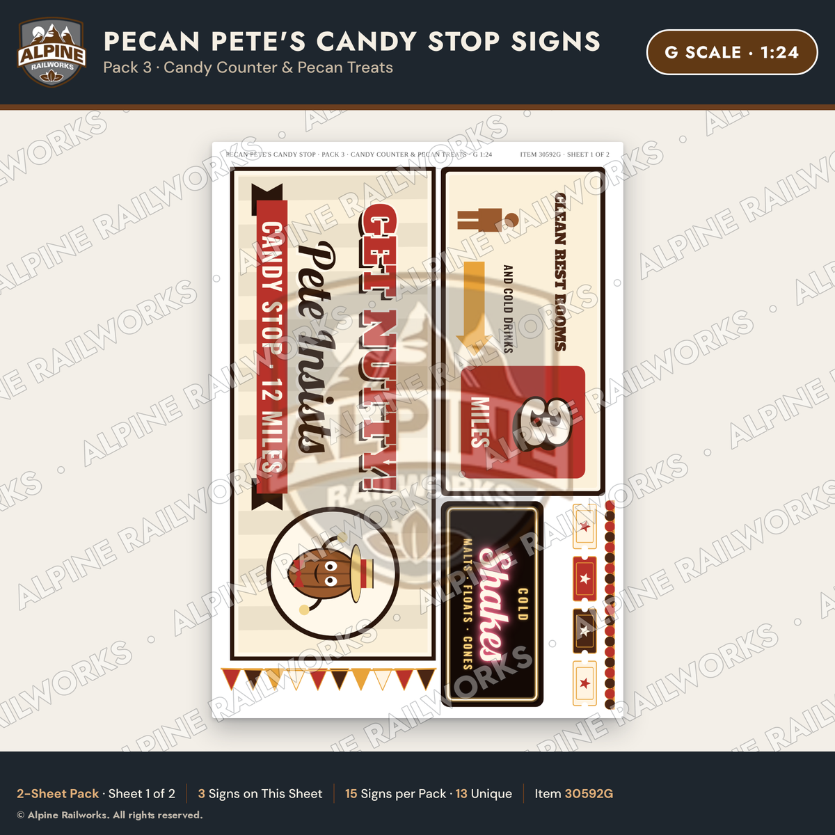 Alpine Railworks 30592G G Scale Roadside Signs - Pecan Candy Stop