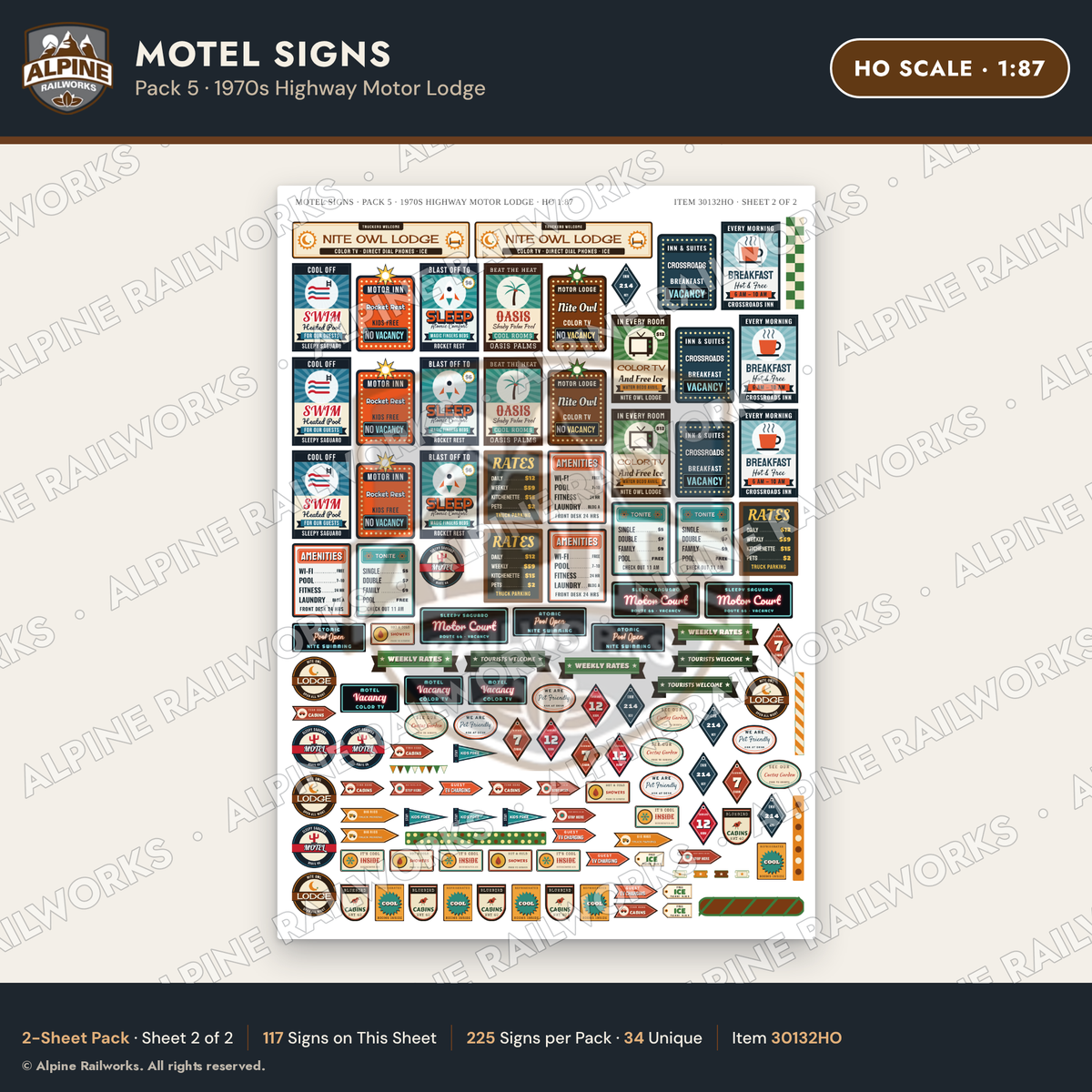 Alpine Railworks 30132HO HO Scale Motel Signs - Highway Motor Lodge