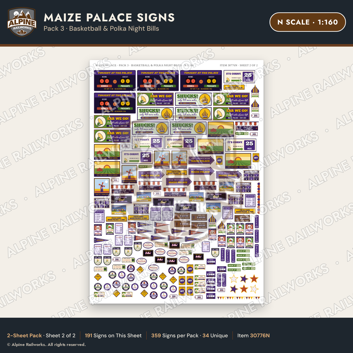 Alpine Railworks 30776N N Scale Roadside Signs - Corn Palace