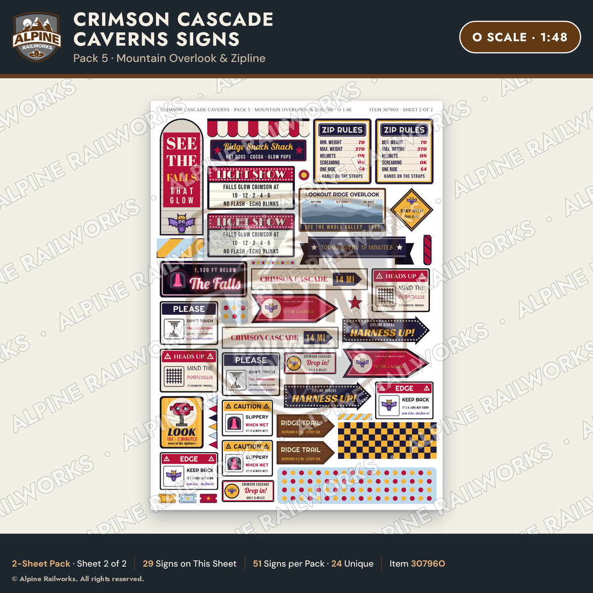 Alpine Railworks 30796O O Scale Roadside Attraction Signs - Caverns