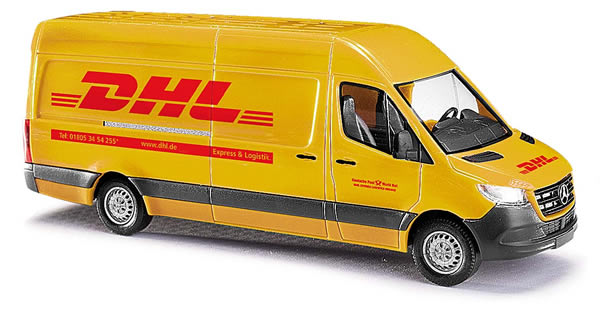 Busch 52605 HO Scale 2018 Mercedes-Benz Sprinter High-Roof Cargo Van - Assembled -- DHL (yellow, red,  German Lettering)