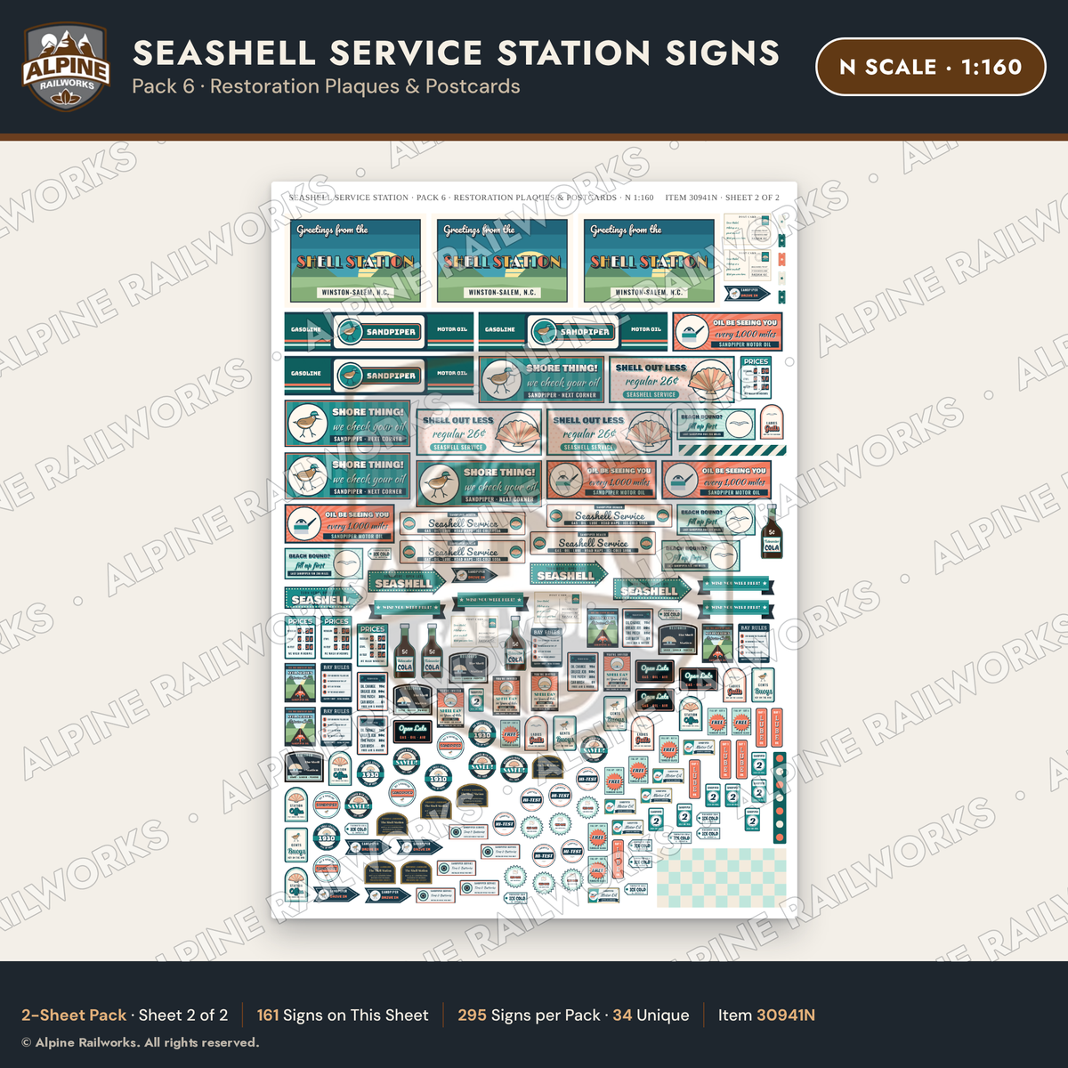 Alpine Railworks 30941N N Scale Roadside Signs - Seashell Gas Station