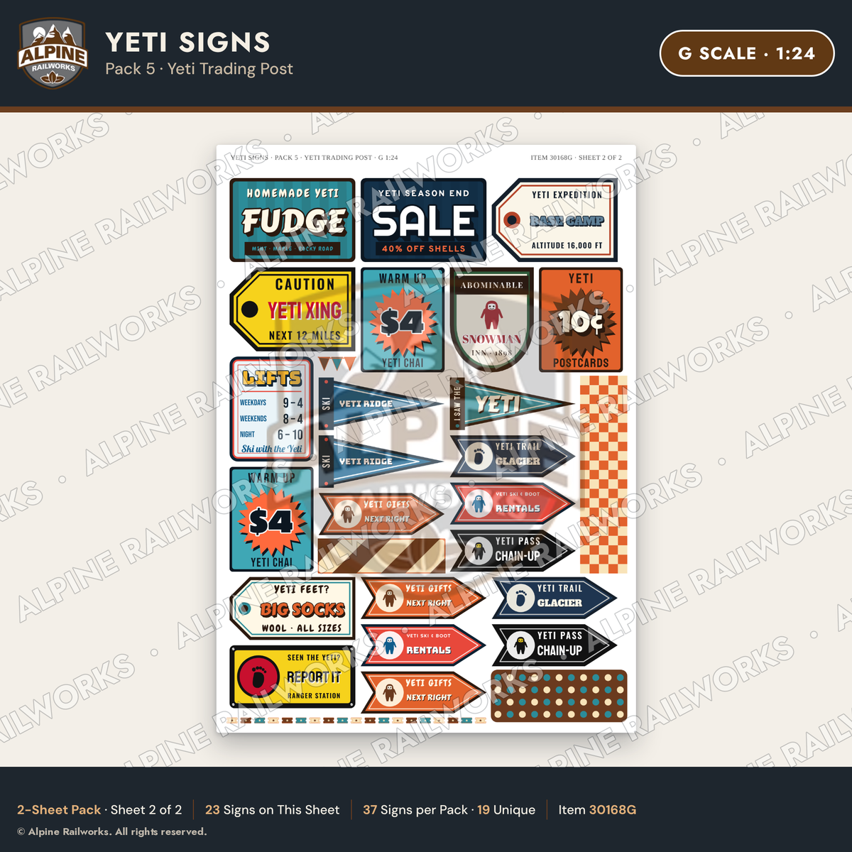 Alpine Railworks 30168G G Scale Yeti Signs - Yeti Trading Post