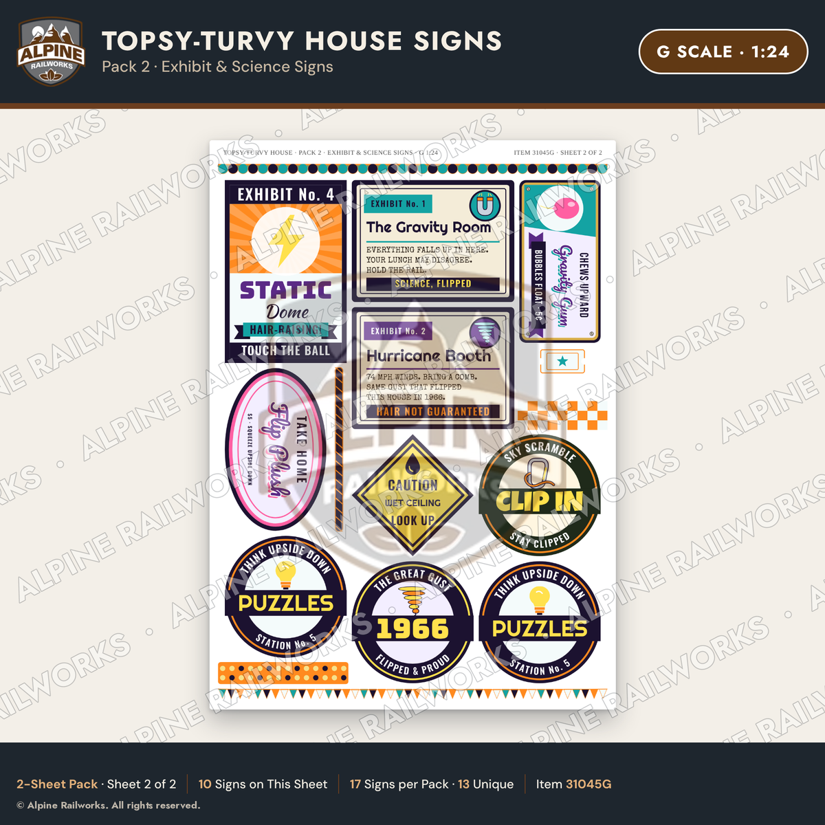Alpine Railworks 31045G G Scale Roadside Signs - Upside-Down House