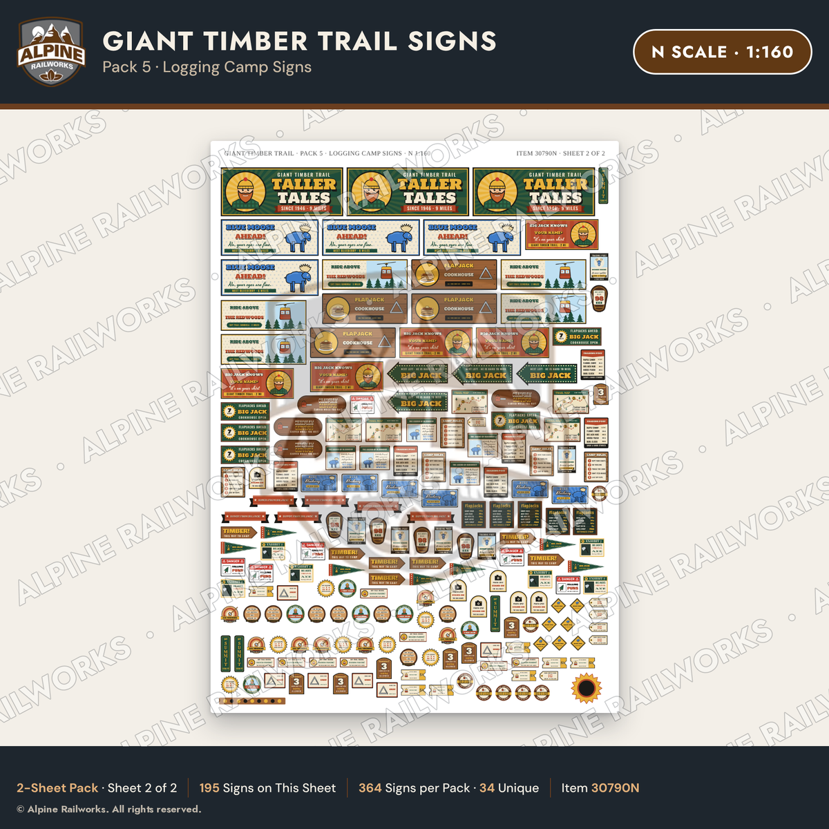 Alpine Railworks 30790N N Scale Roadside Signs - Lumberjack Redwoods