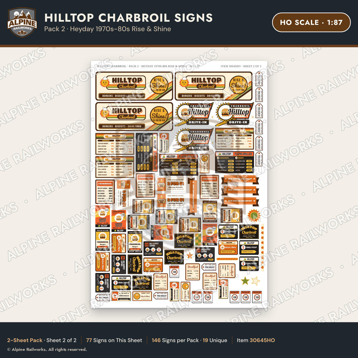 Alpine Railworks 30645HO HO Scale Fast Food Signs - Burgers