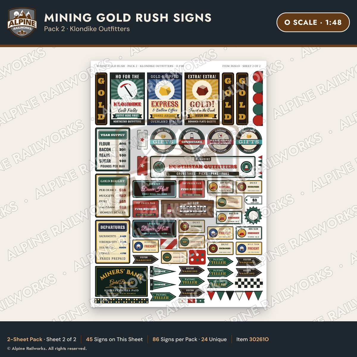 Alpine Railworks 30261O O Scale Mining Gold Rush Signs