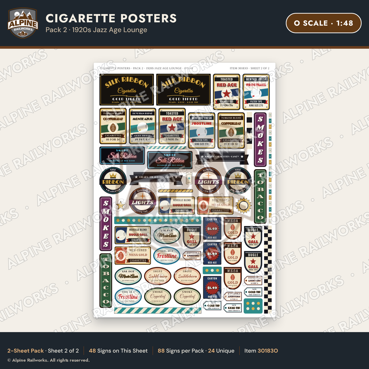 Alpine Railworks 30183O O Scale Cigarette Posters - Jazz Age Lounge