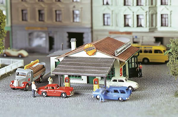 Faller 232542 N Scale Gas Station -- Kit - 3-1/4 x 2-15/16 x 1-1/2" 8.2 x 7.4 x 3.8cm