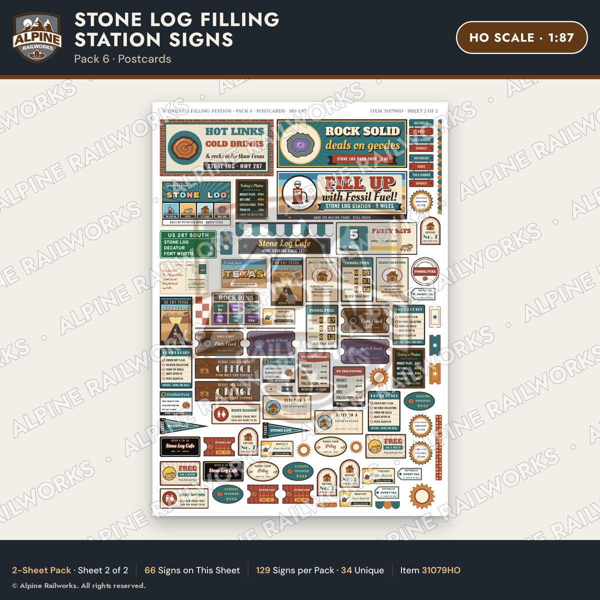 Alpine Railworks 31079HO HO Scale Roadside Signs - Petrified Wood