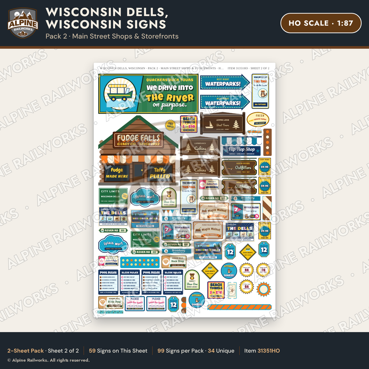 Alpine Railworks 31351HO HO Scale Wisconsin Dells Signs - Shops