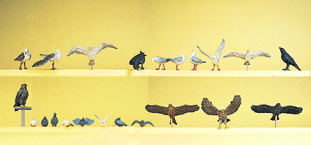 Preiser 10169 HO Scale Pigeons, Seagulls, Crows & Birds Of Prey -- 22 Pieces