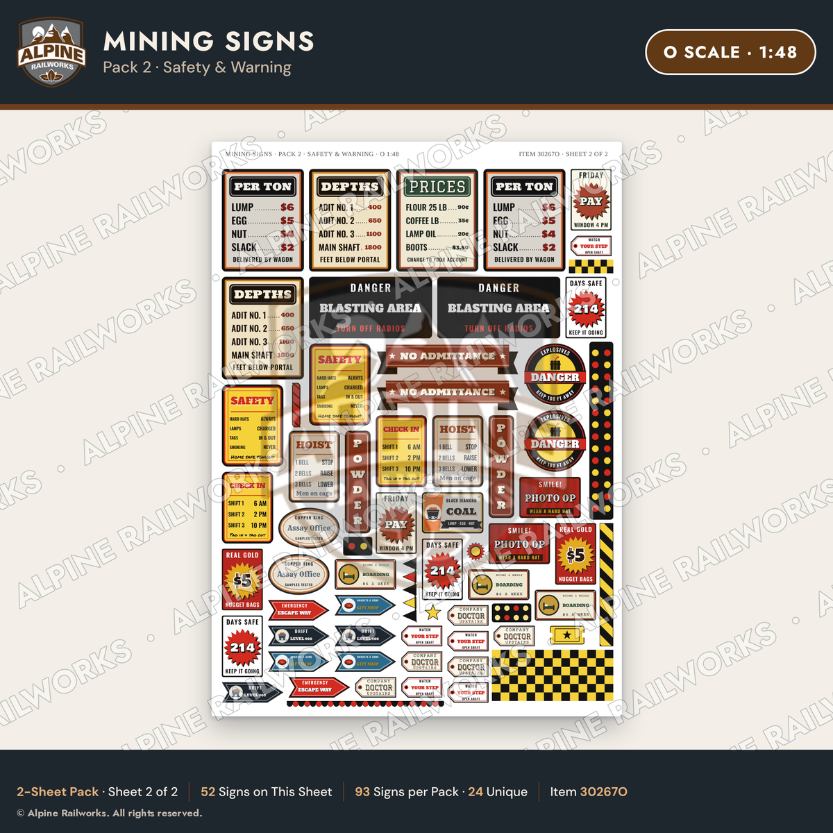 Alpine Railworks 30267O O Scale Mining Signs - Safety & Warning