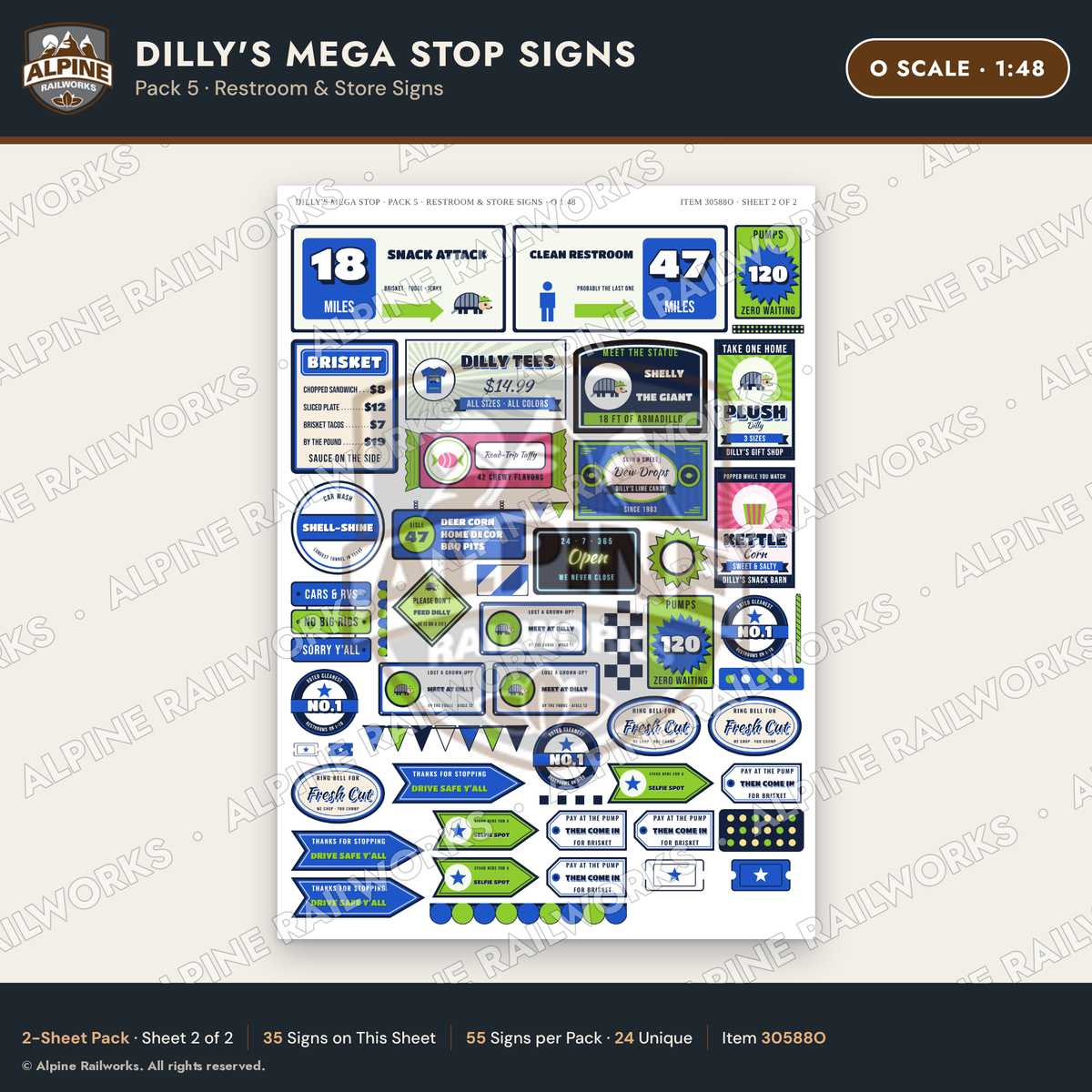 Alpine Railworks 30588O O Scale Roadside Signs - Travel Center