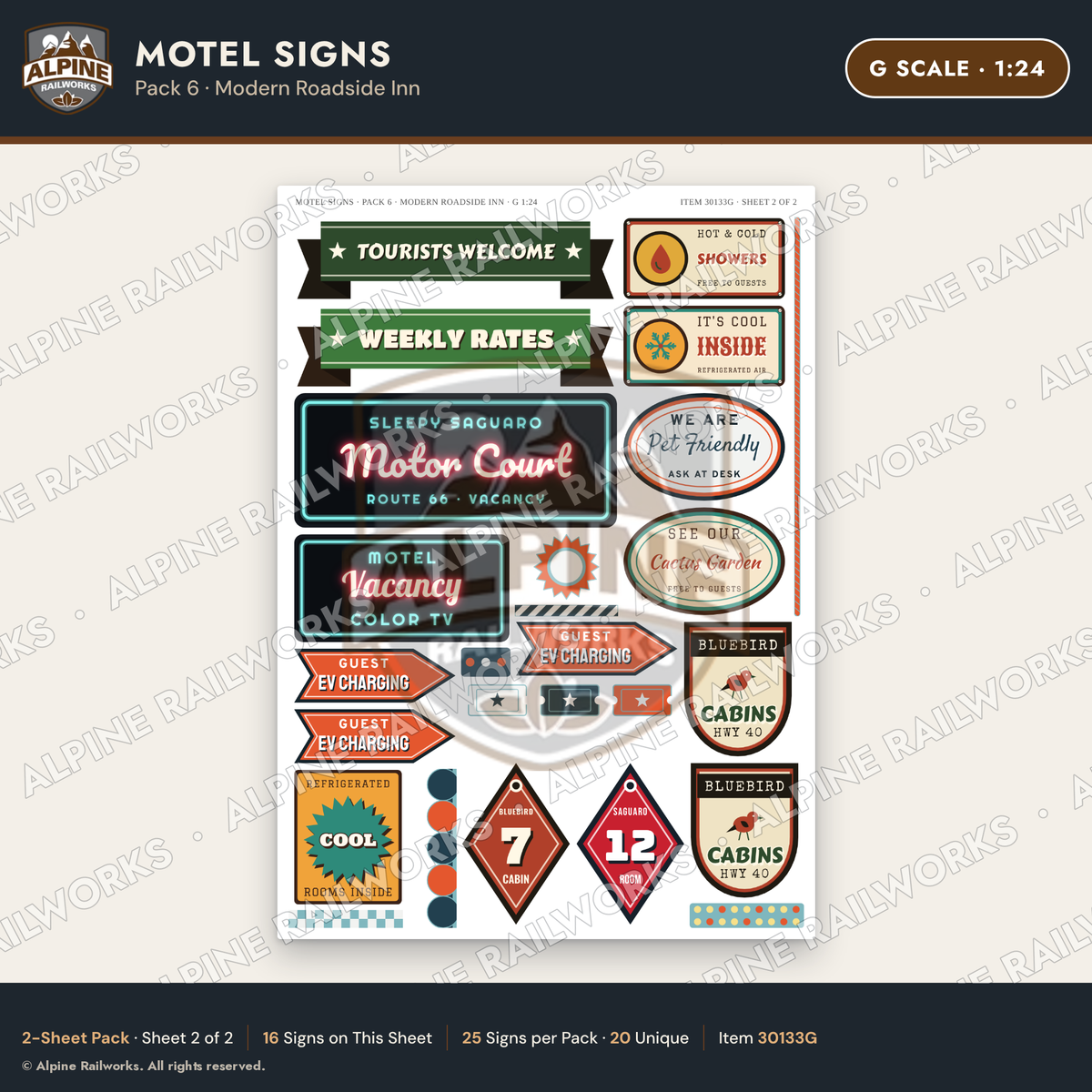 Alpine Railworks 30133G G Scale Motel Signs - Modern Roadside Inn