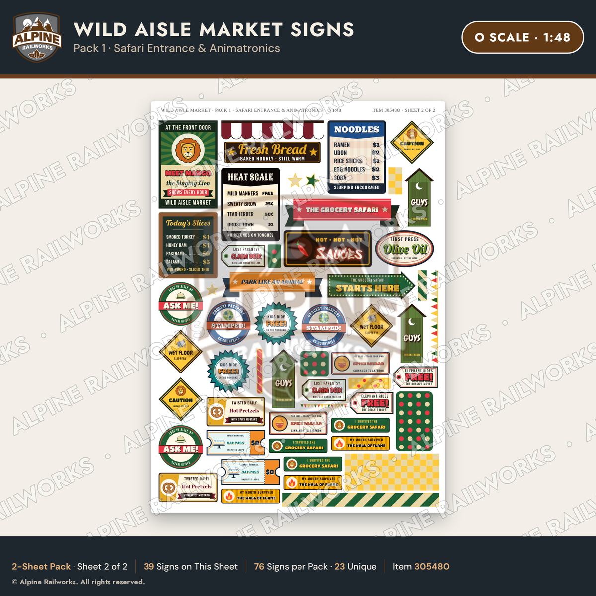 Alpine Railworks 30548O O Scale Roadside Signs - Jungle Grocery Store