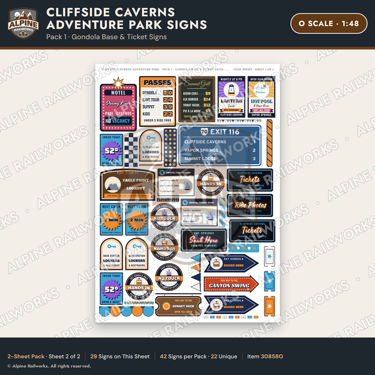 Alpine Railworks 30858O O Scale Roadside Signs - Cave Adventure Park