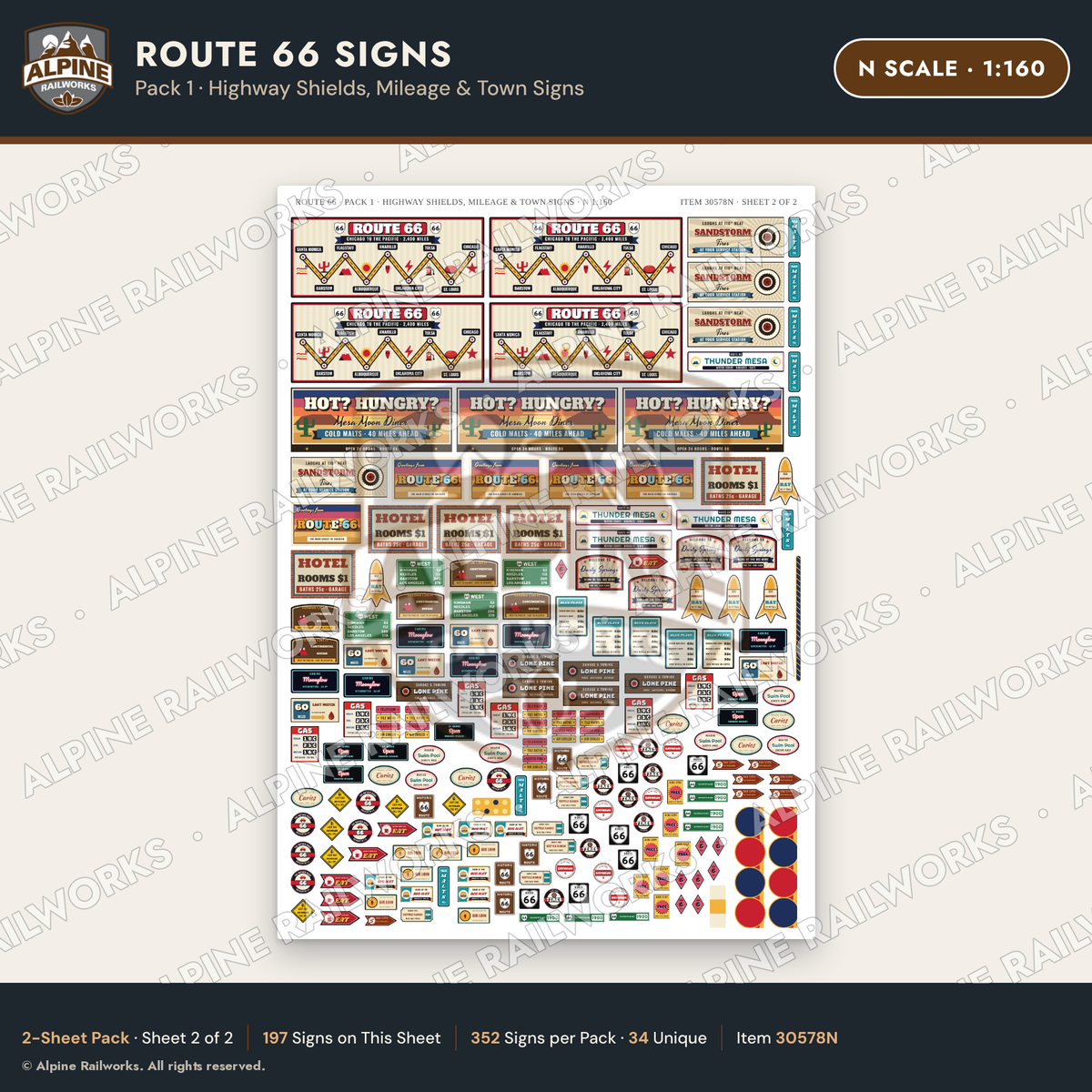 Alpine Railworks 30578N N Scale Route 66 Highway Signs