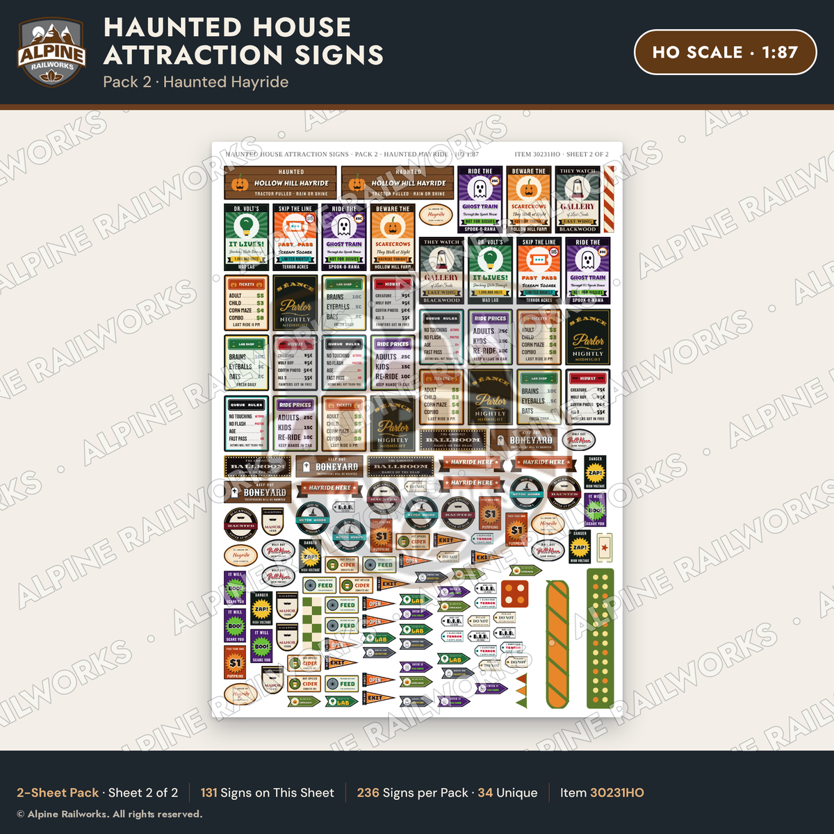 Alpine Railworks 30231HO HO Scale Haunted House Attraction Signs