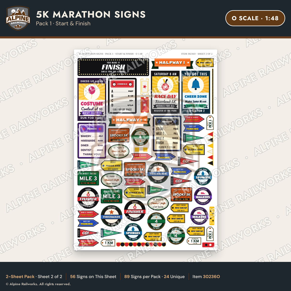 Alpine Railworks 30236O O Scale 5K Marathon Signs - Start & Finish