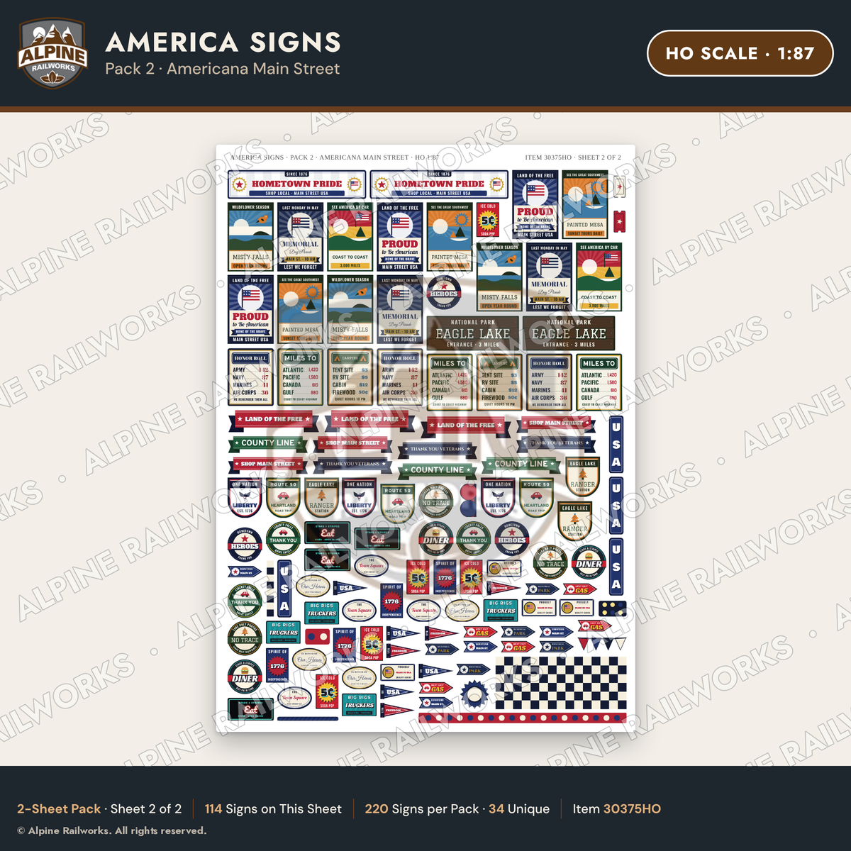 Alpine Railworks 30375HO HO Scale America Signs