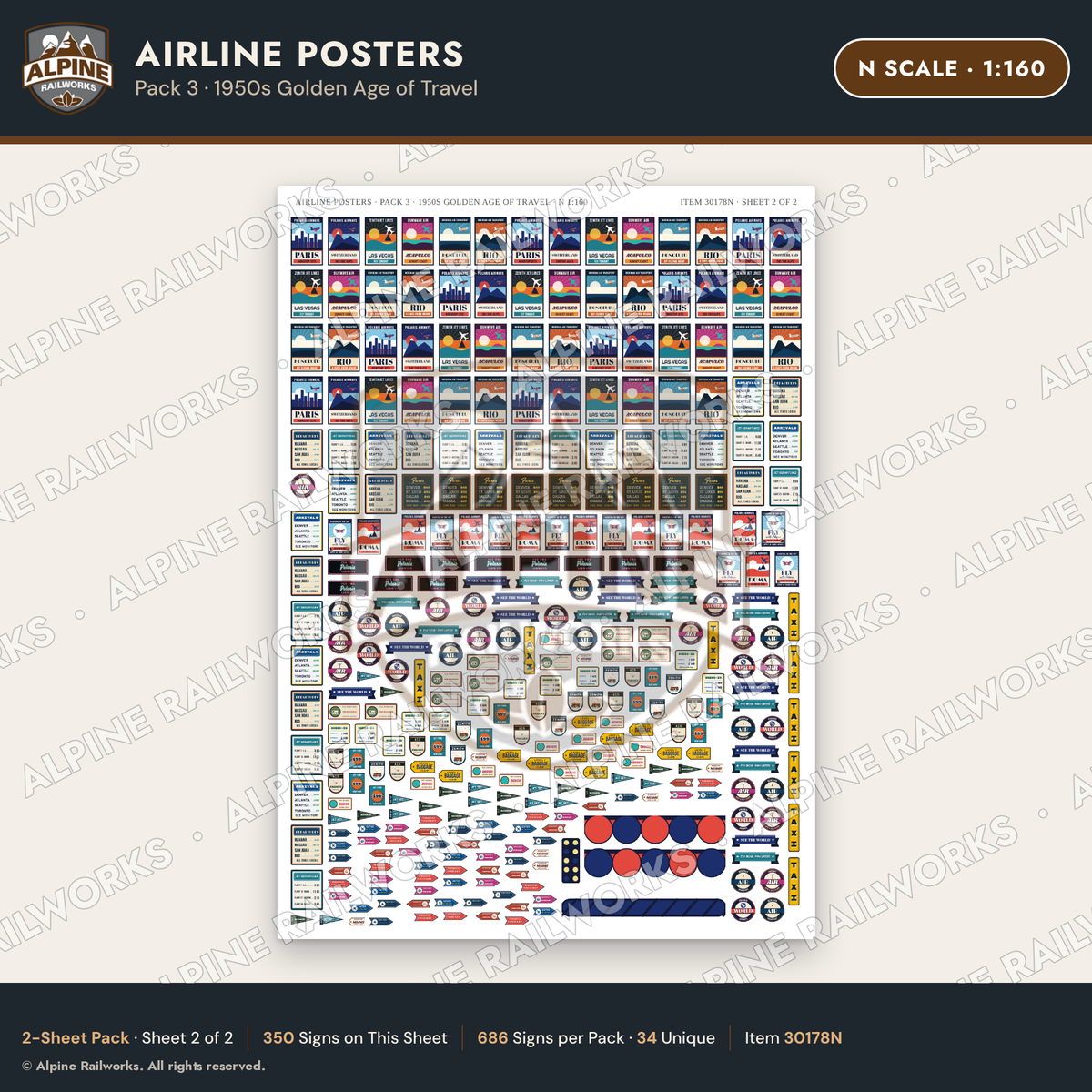 Alpine Railworks 30178N N Scale Airline Posters - Golden Age of Travel