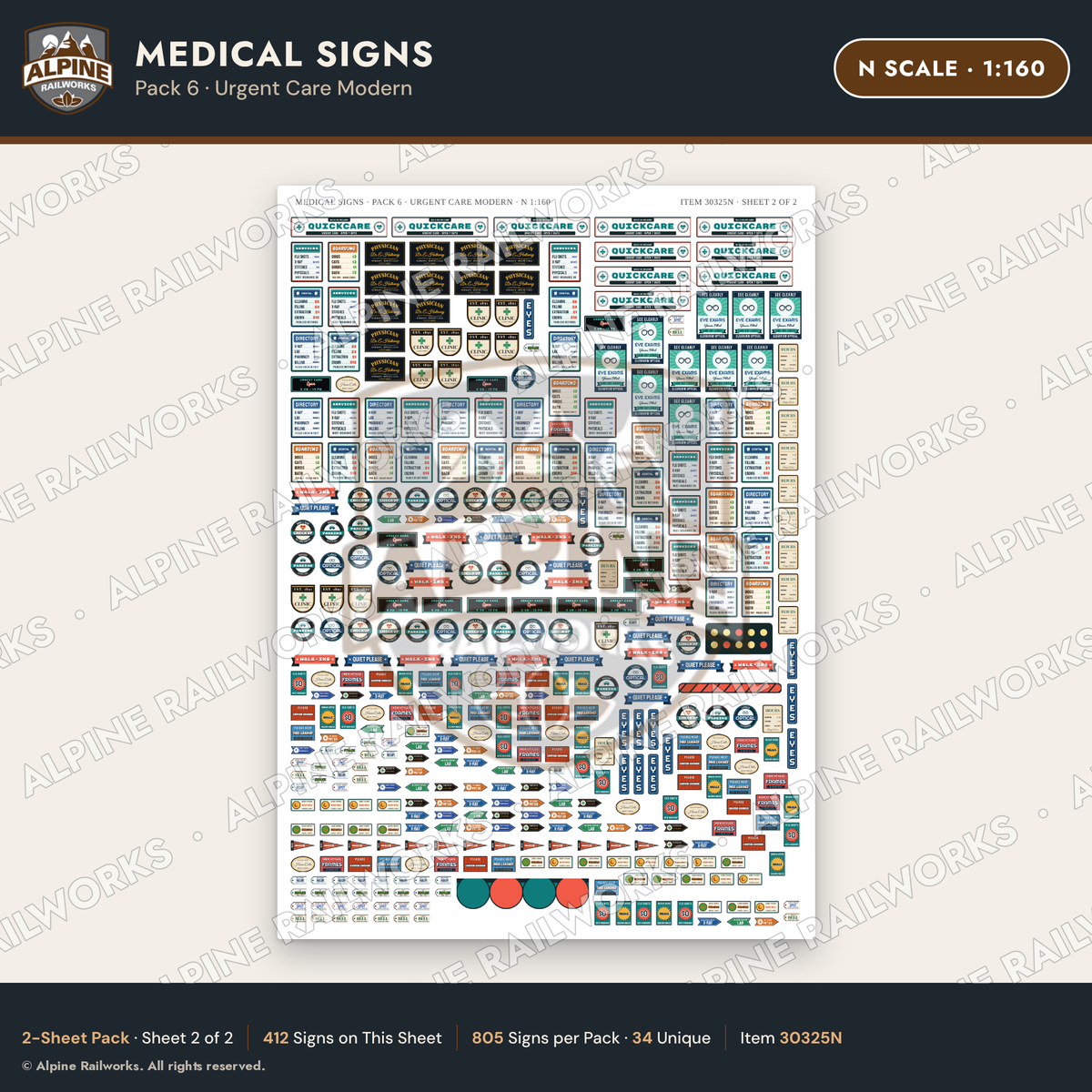 Alpine Railworks 30325N N Scale Medical Signs - Urgent Care Modern